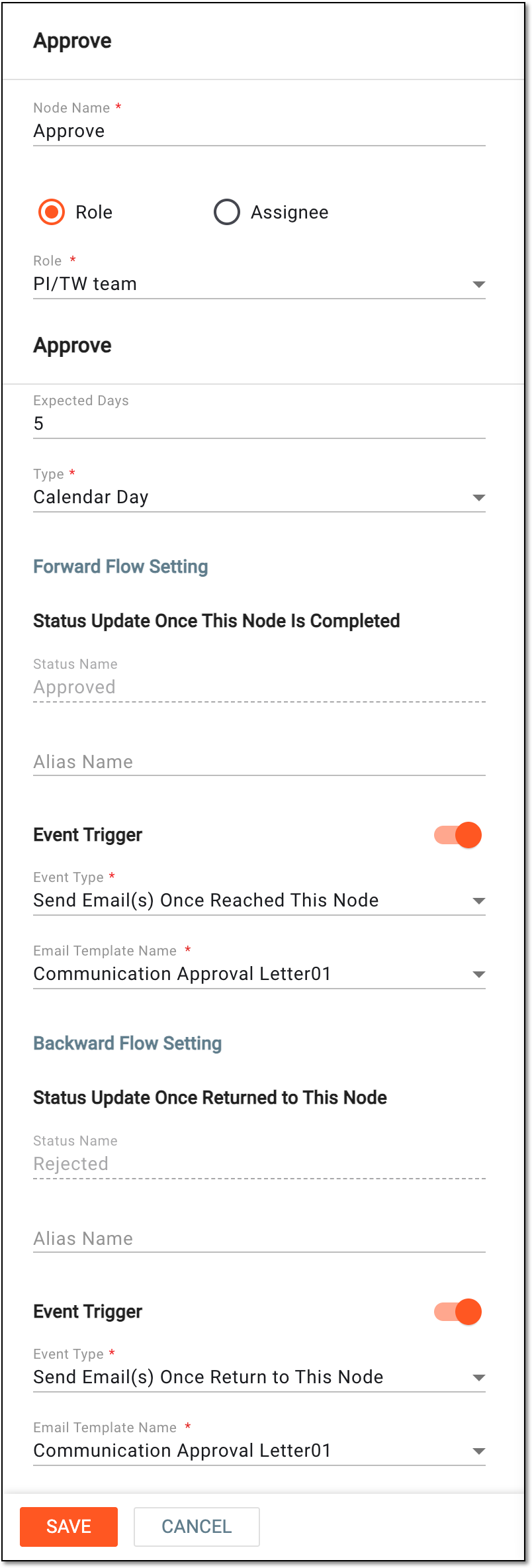 Configuring_approve_node_details_for_communication_approval.png Configuring approve node details for communication approval