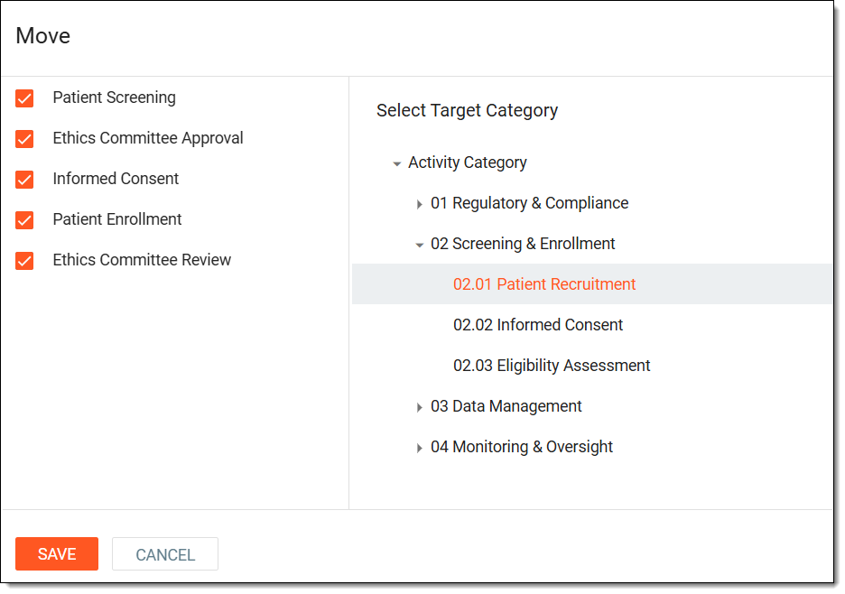 Associating activities with category