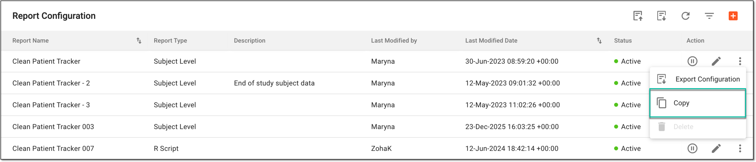 Selecting option to copy on-demand report