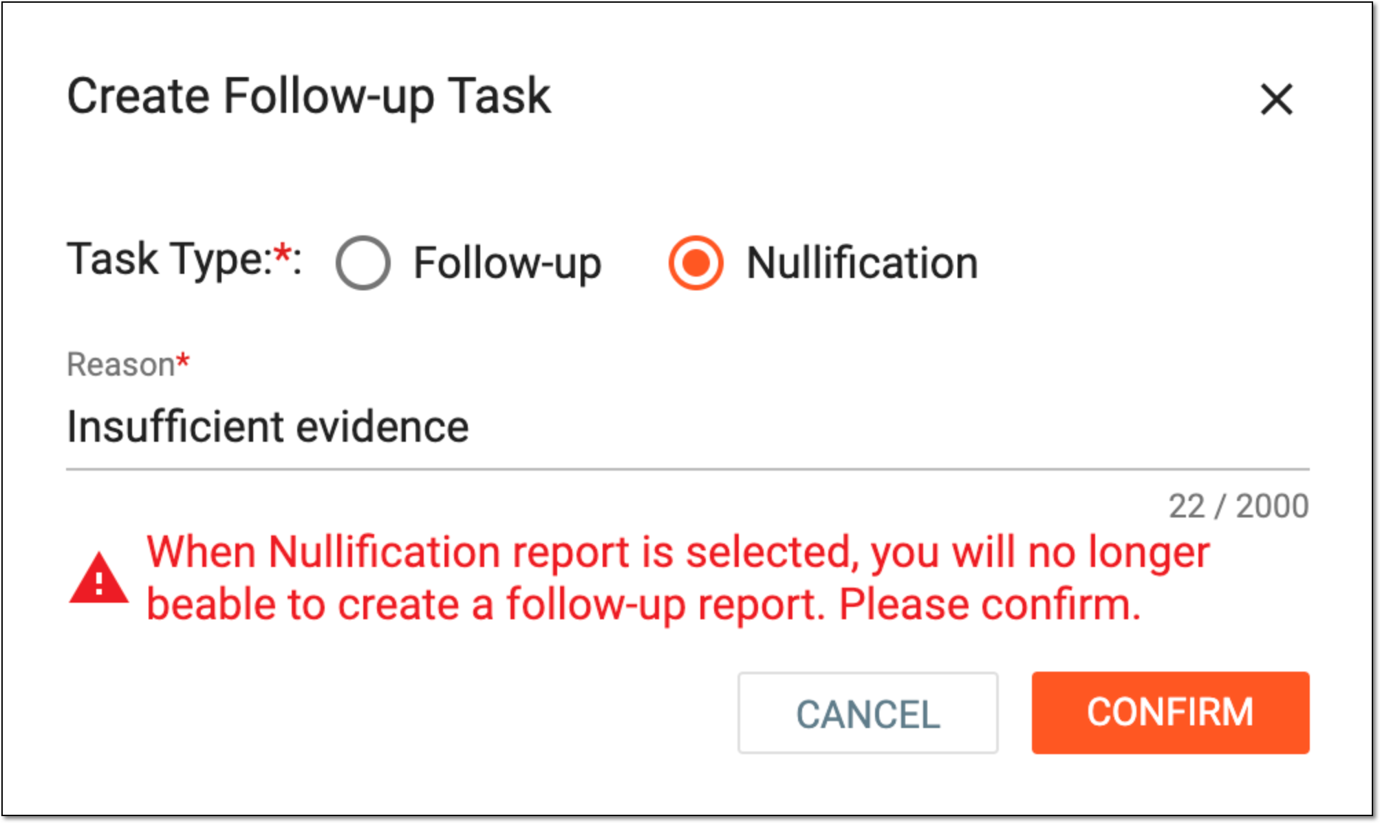 Creating follow-up task