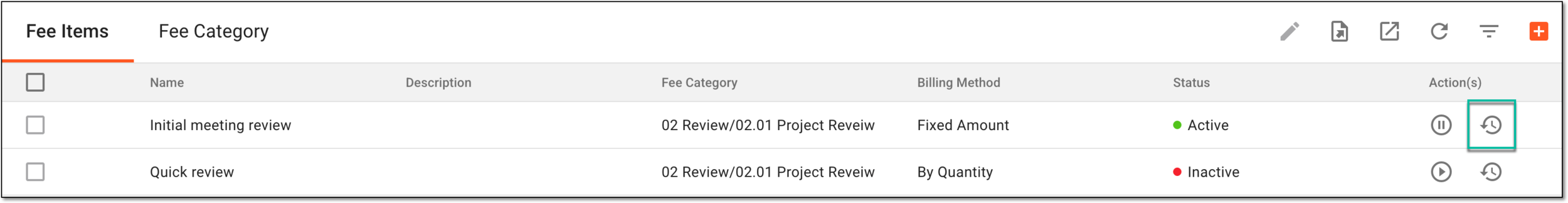 Accessing operation history for fee item