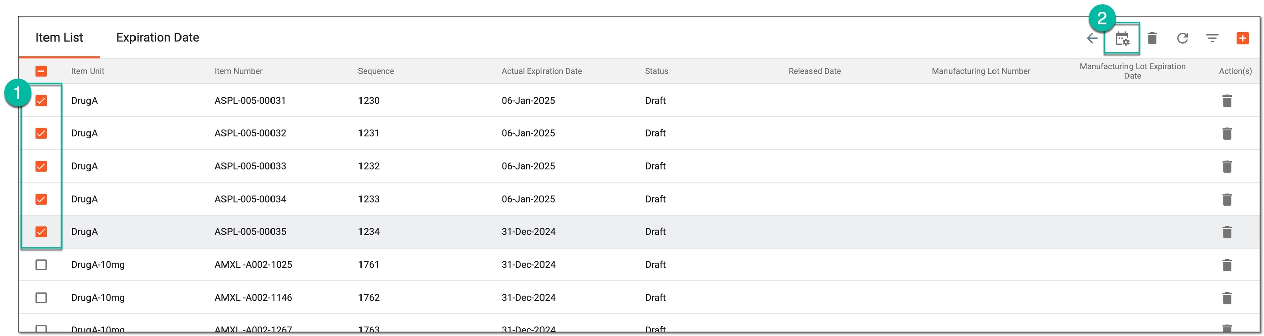 Associating items with expiration date