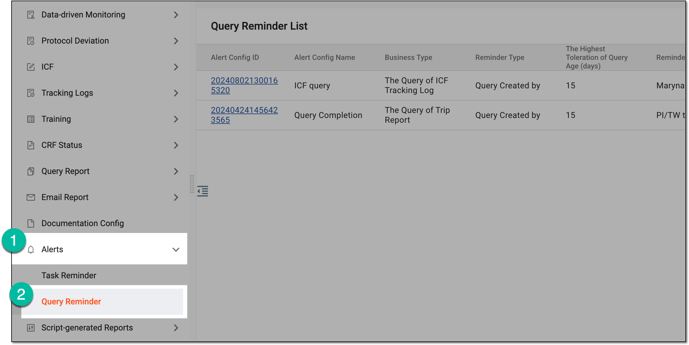 Accessing query reminders