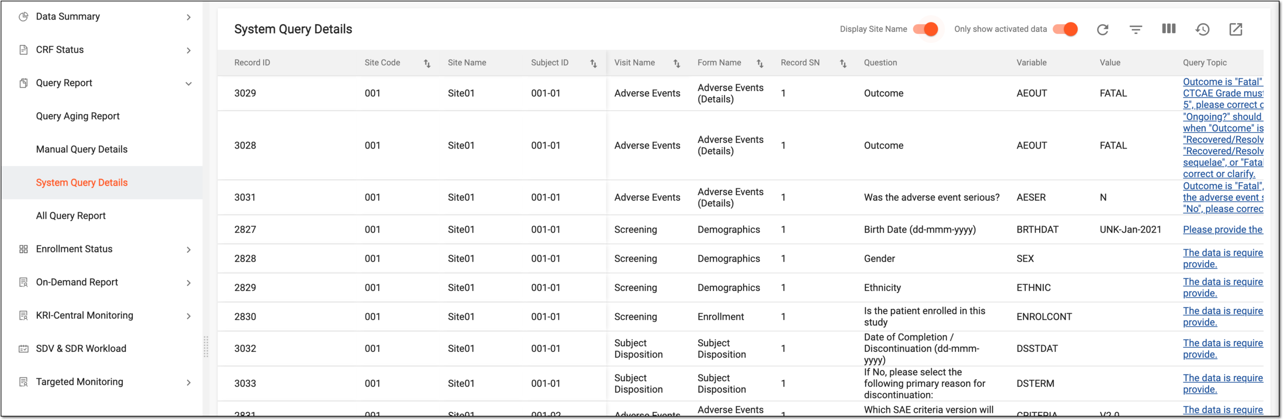System query details report