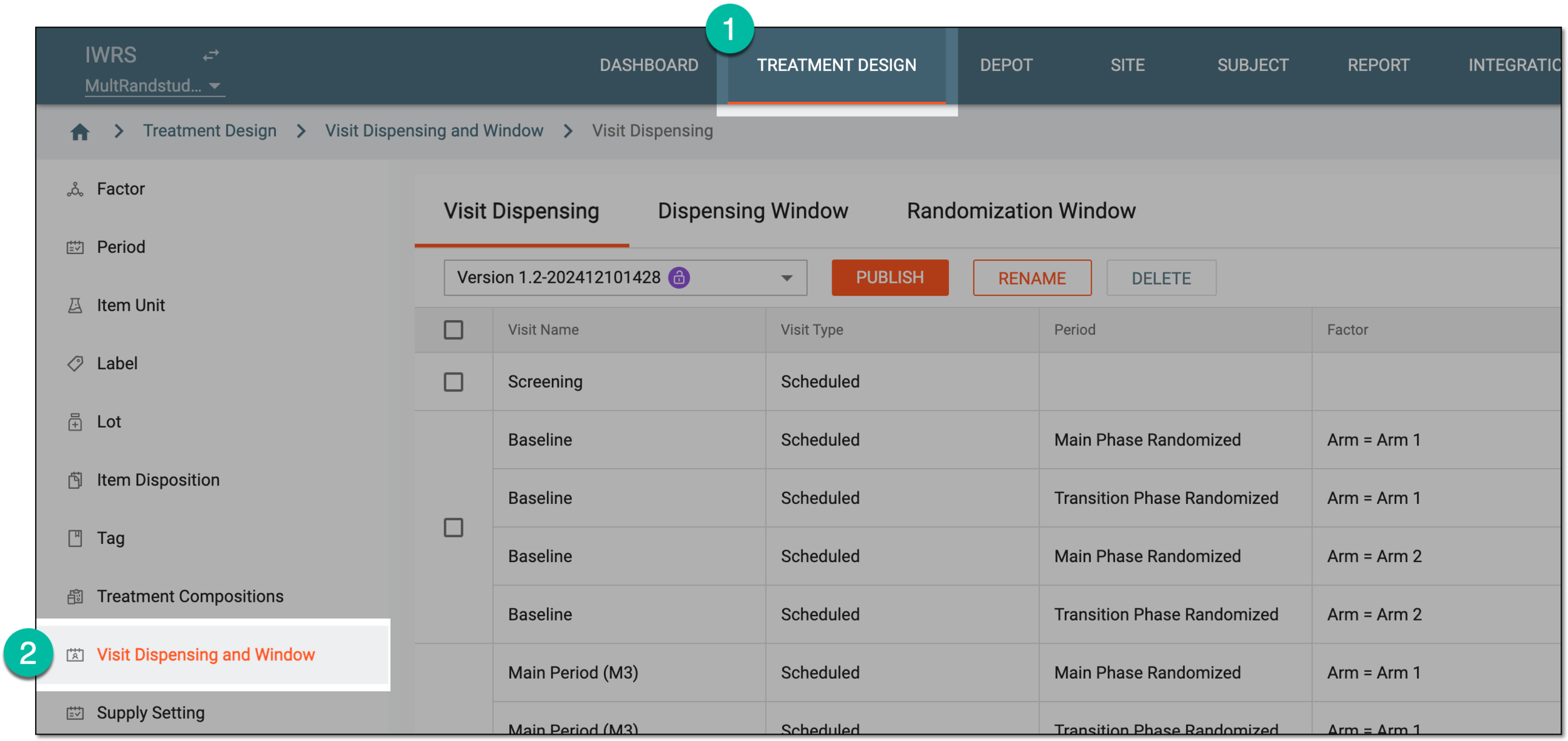 Accessing visit dispensing and window configuration