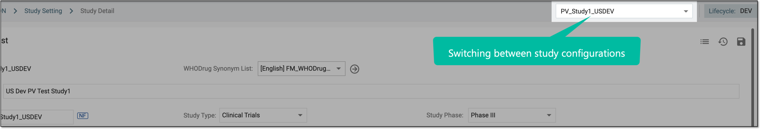 Switching between study configurations