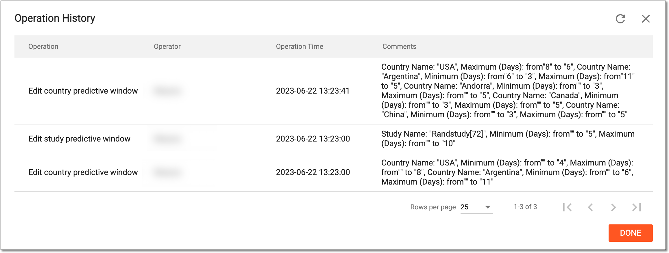 Viewing predictive window operation history