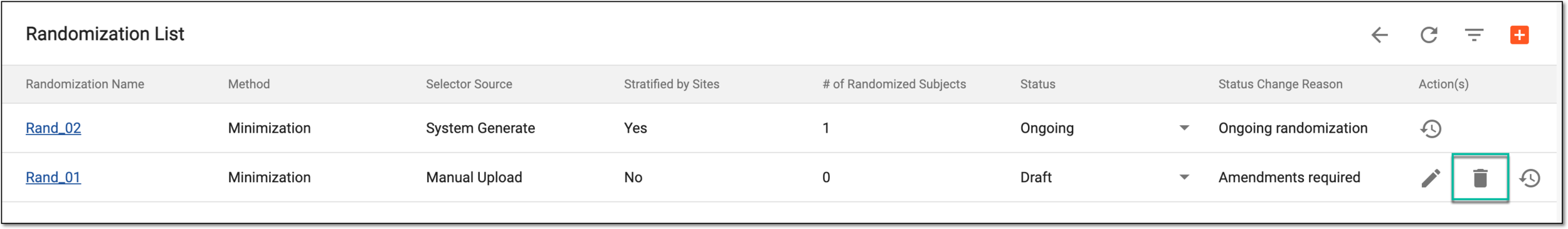 Selecting to delete randomization scheme