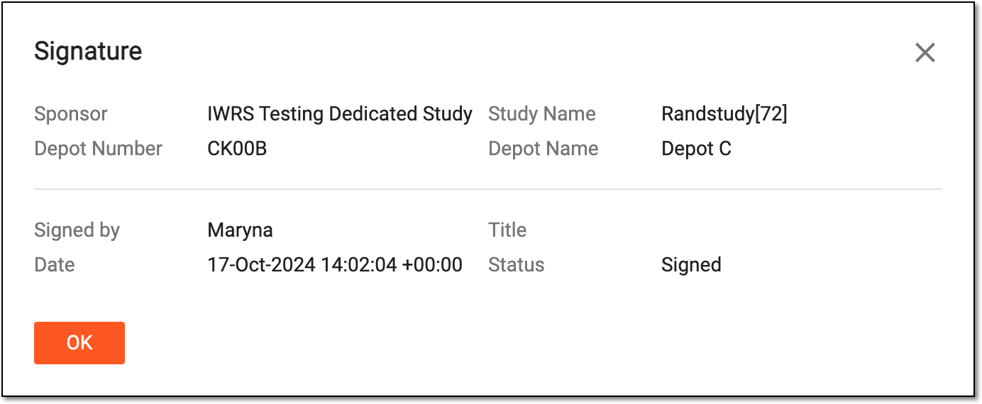 Reviewing depot reconciliation signature details