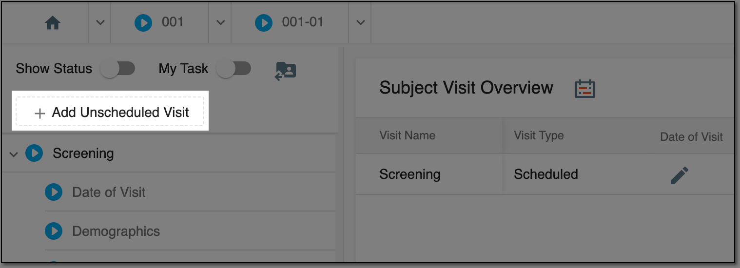 Adding unscheduled visits