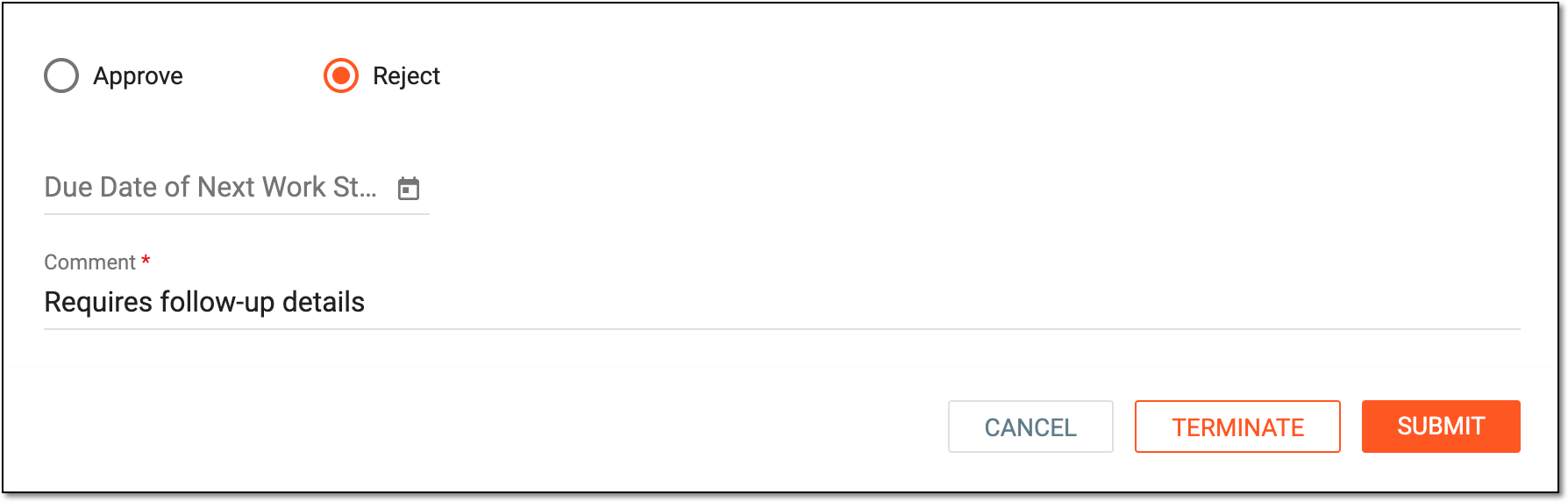 Adding mandatory comment for rejection