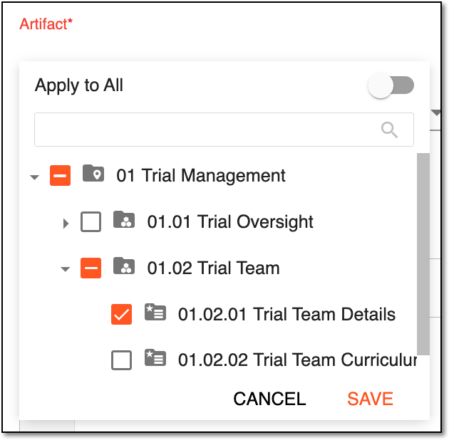 Selecting artifacts for task alert