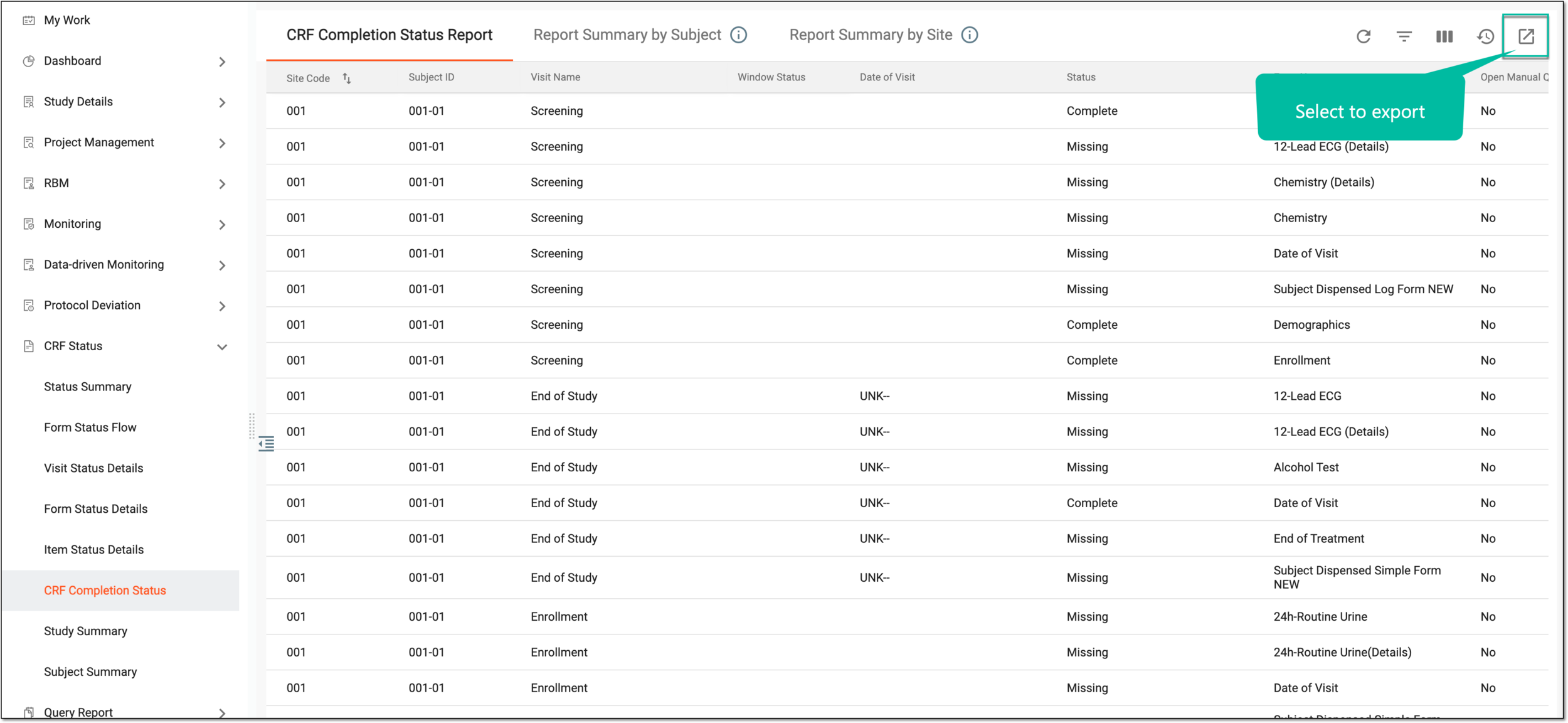 Exporting report