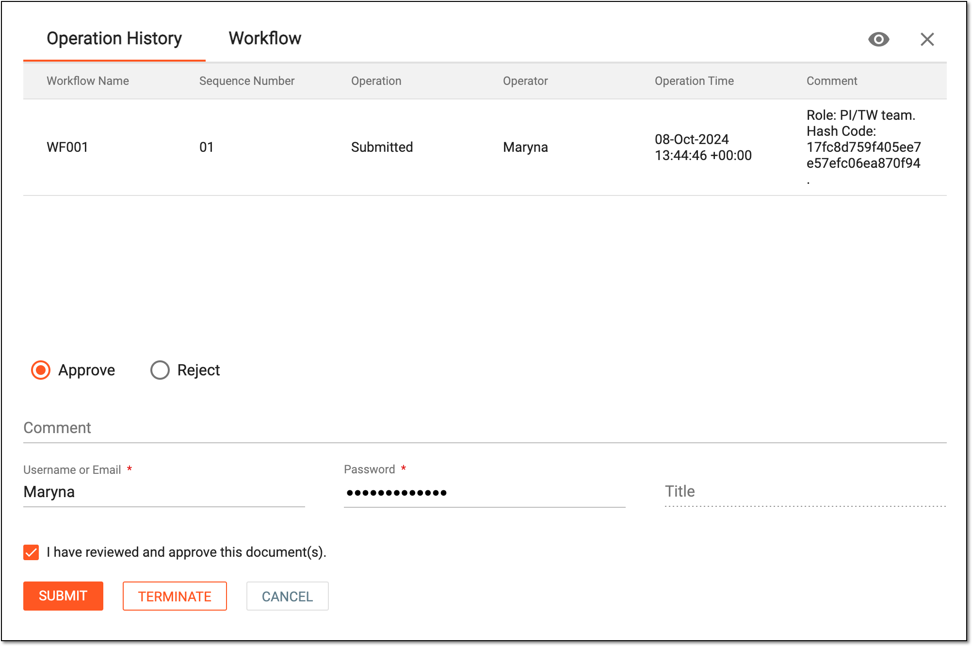 Approving source document