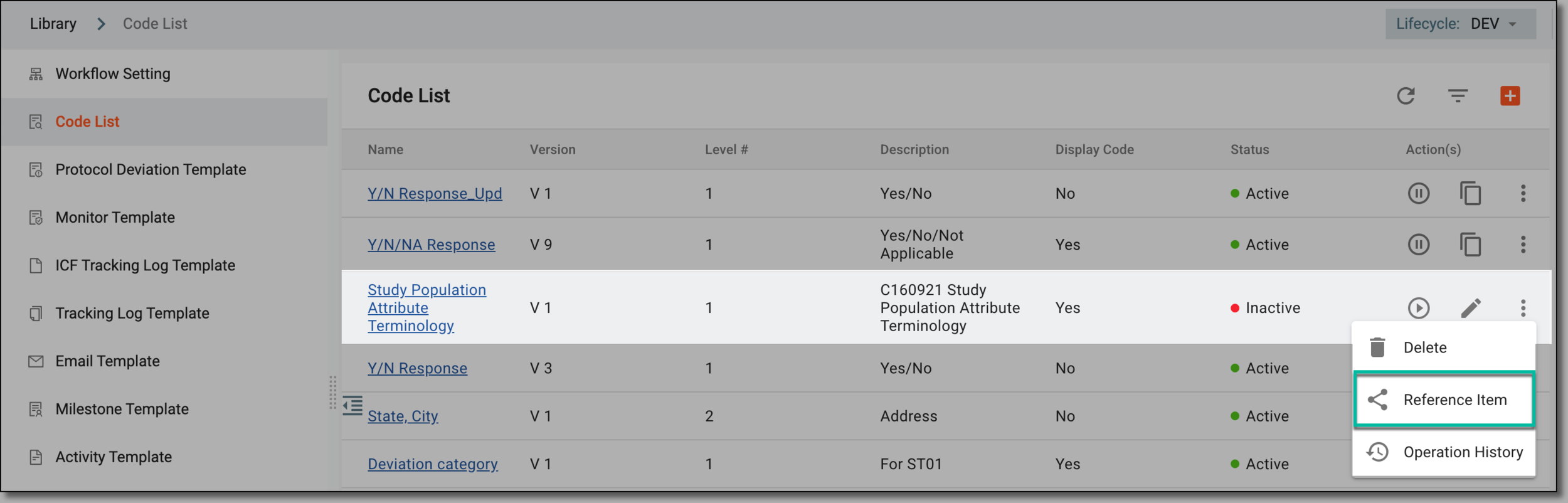 Selecting to check code list references