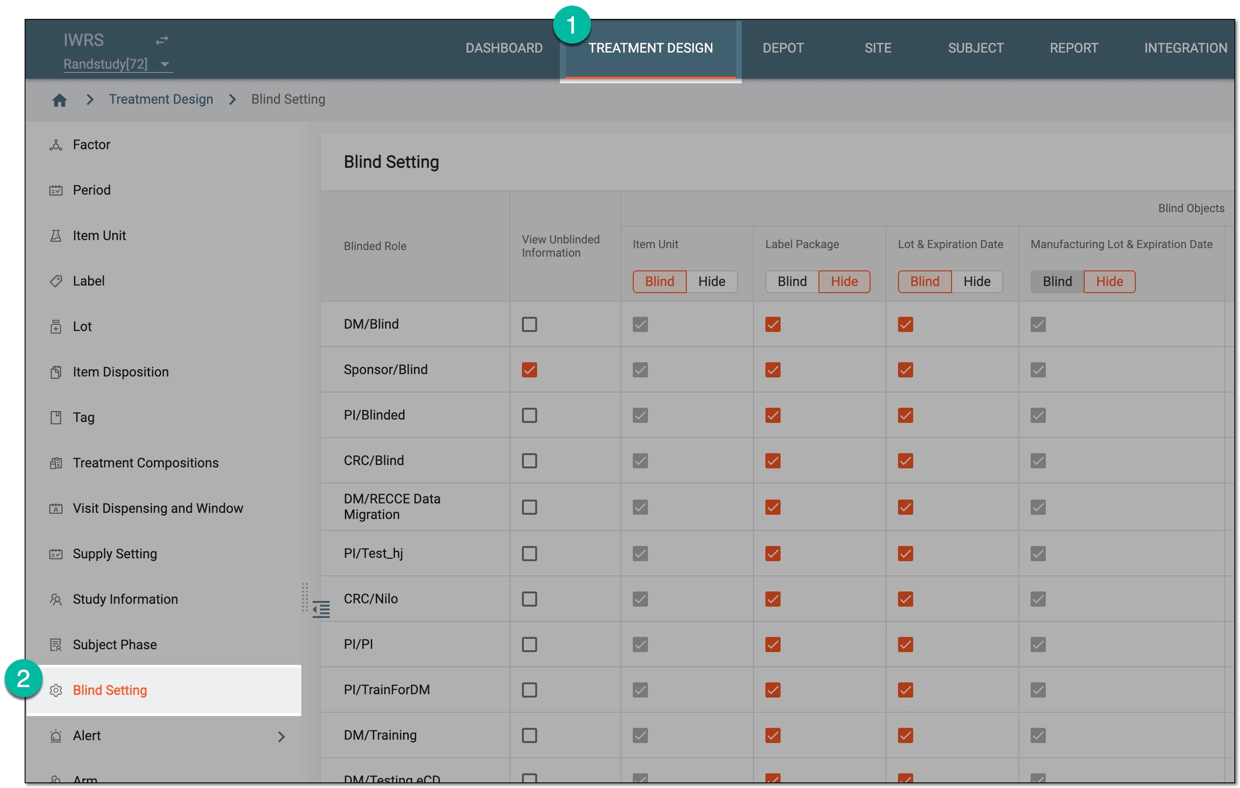 Accessing blind setting