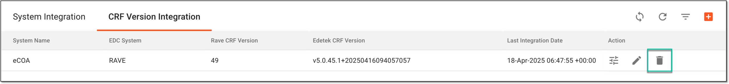 Selecting to delete CRF version integration