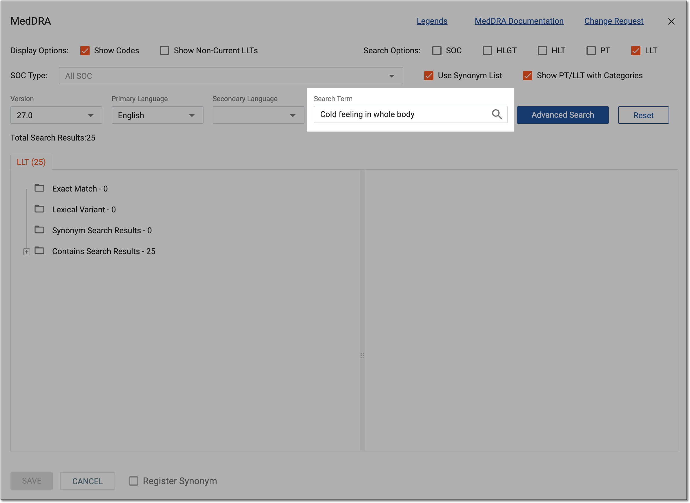 Searching MedDRA database