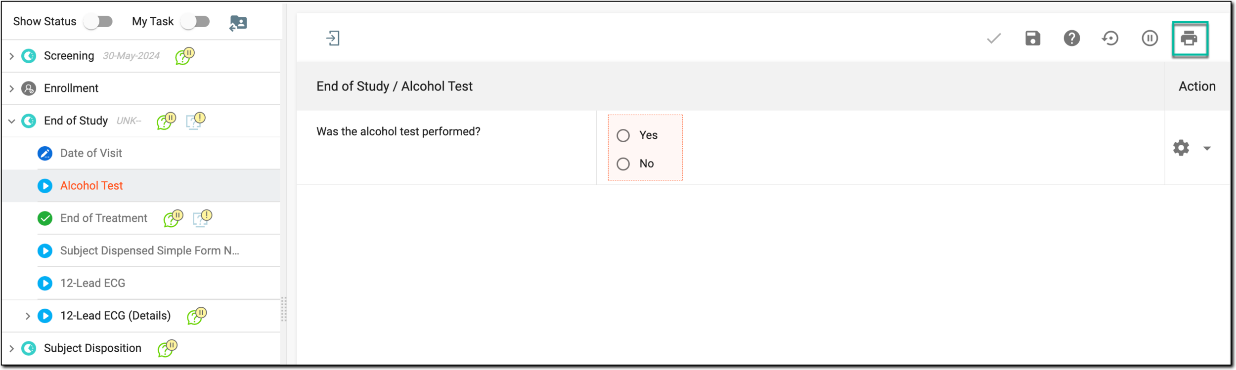 Selecting to preview and print subject PDF