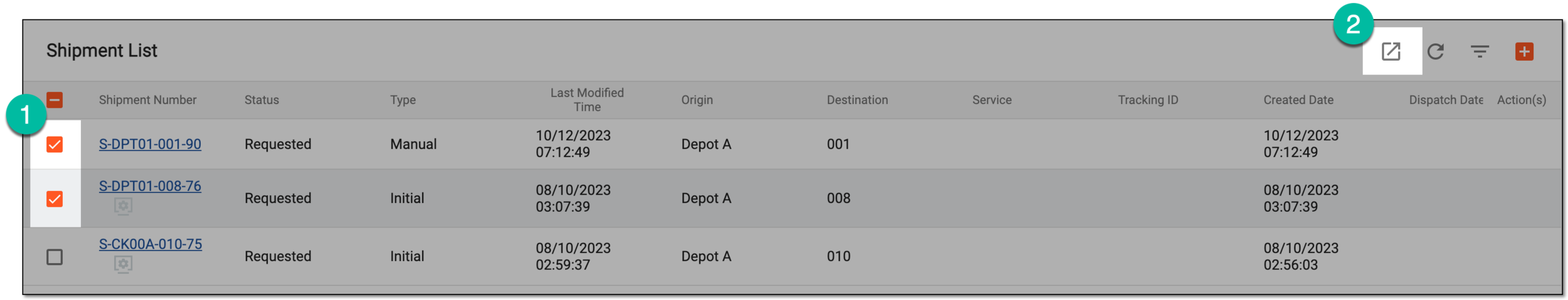 Exporting shipment details