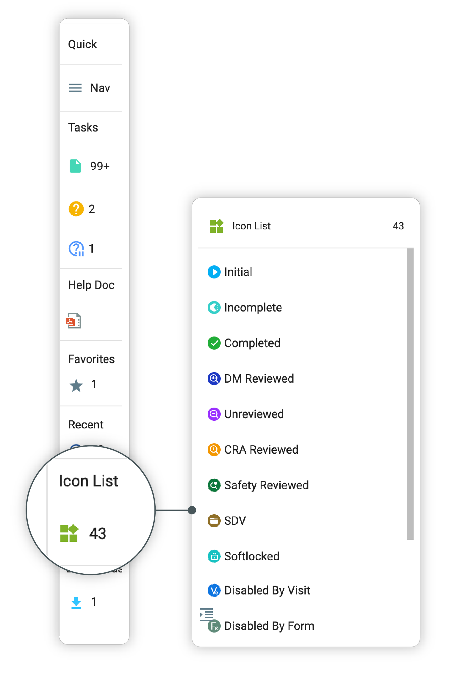 Expanding Icon List panel
