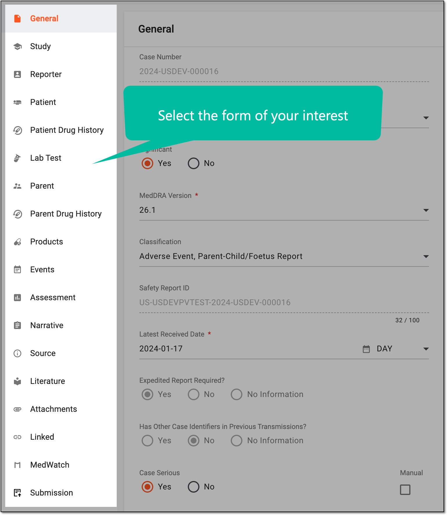 Selecting form