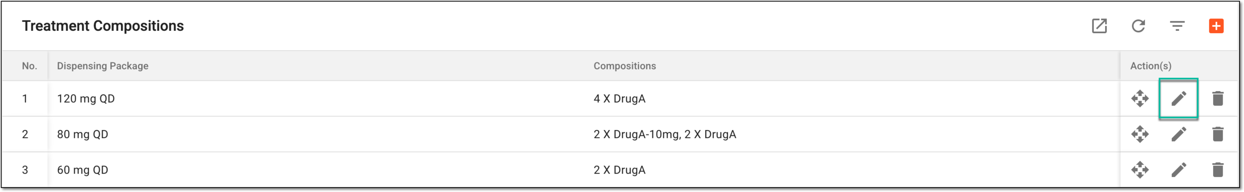 Selecting option to edit dispensing package