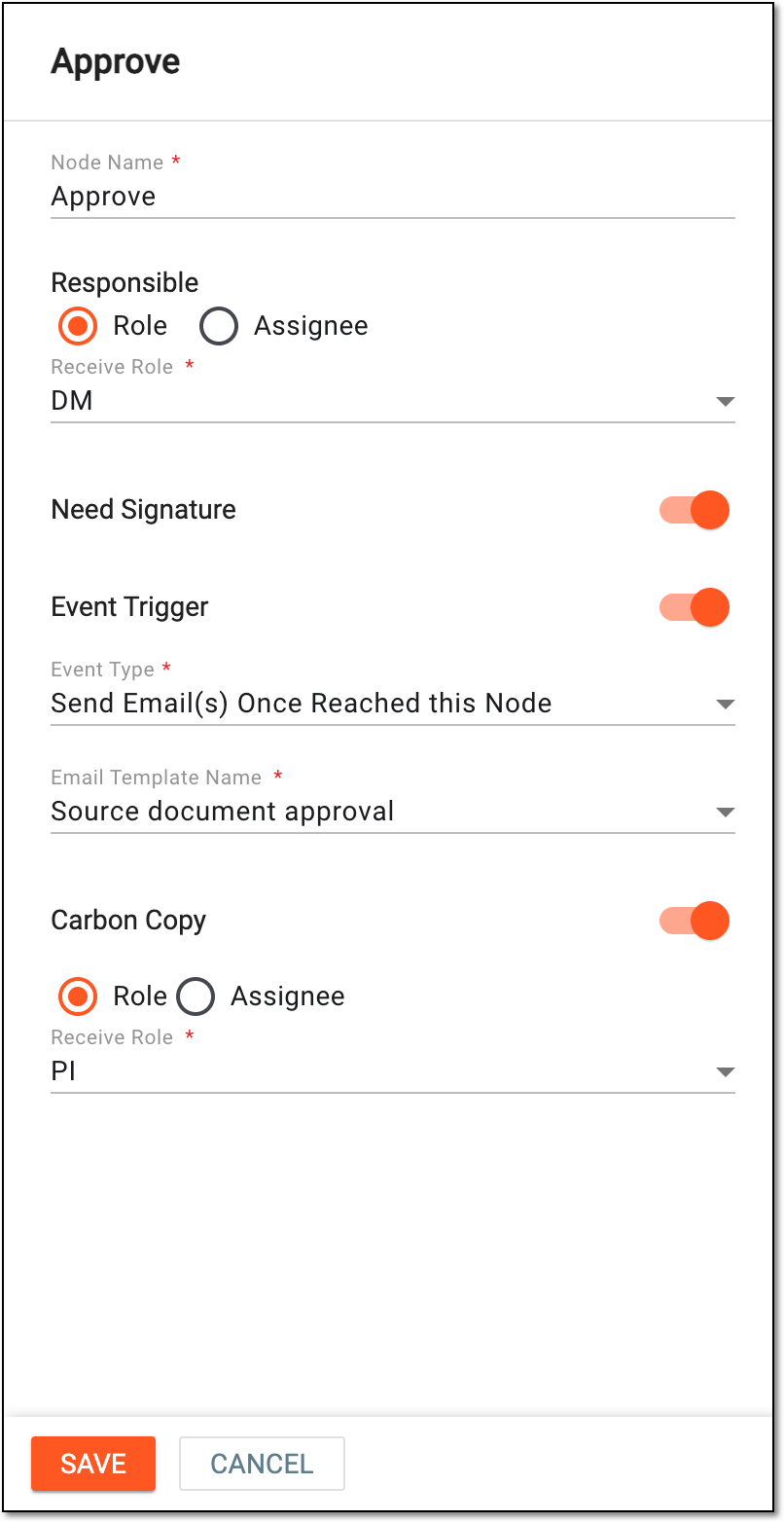 Configuring approval stage of source document workflow