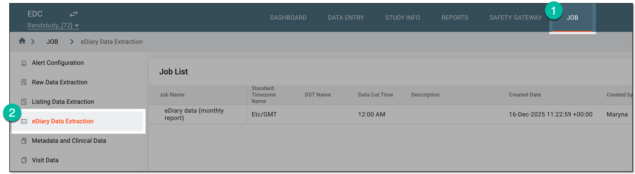 Accessing eDiary data extraction jobs