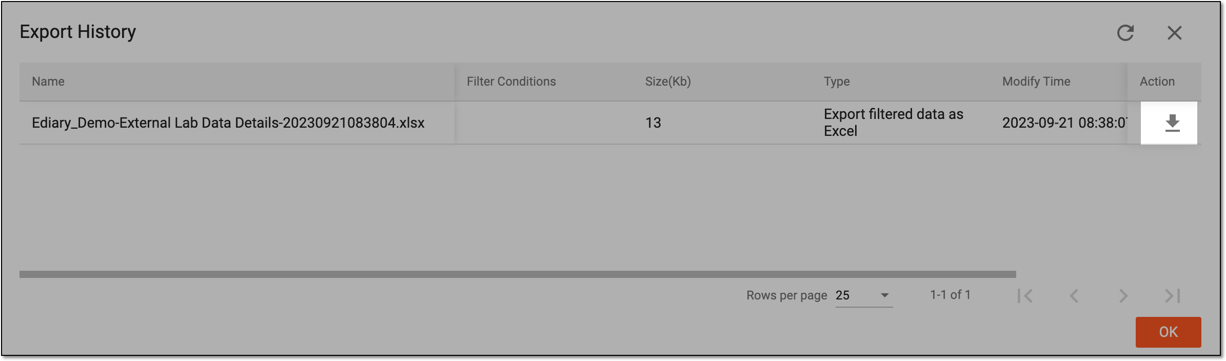 Downloading exported external lab data file