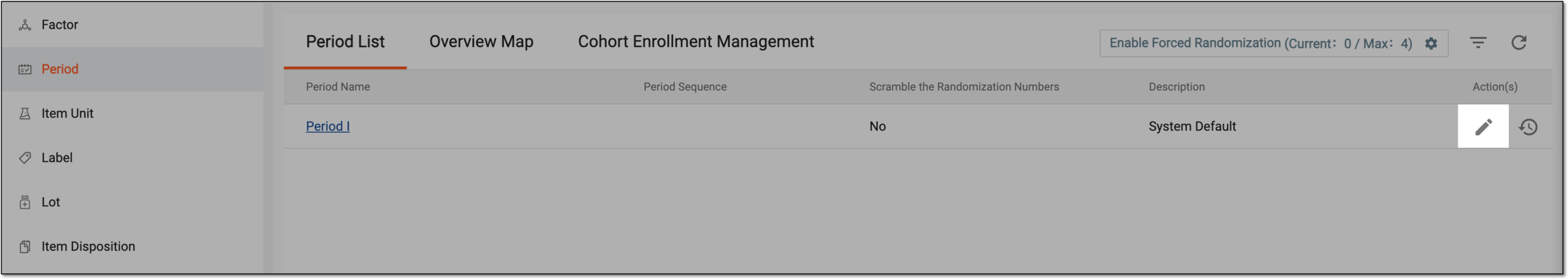 Selecting to edit period