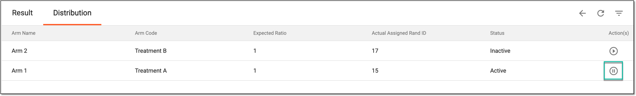 Inactivating arm for subject allocation