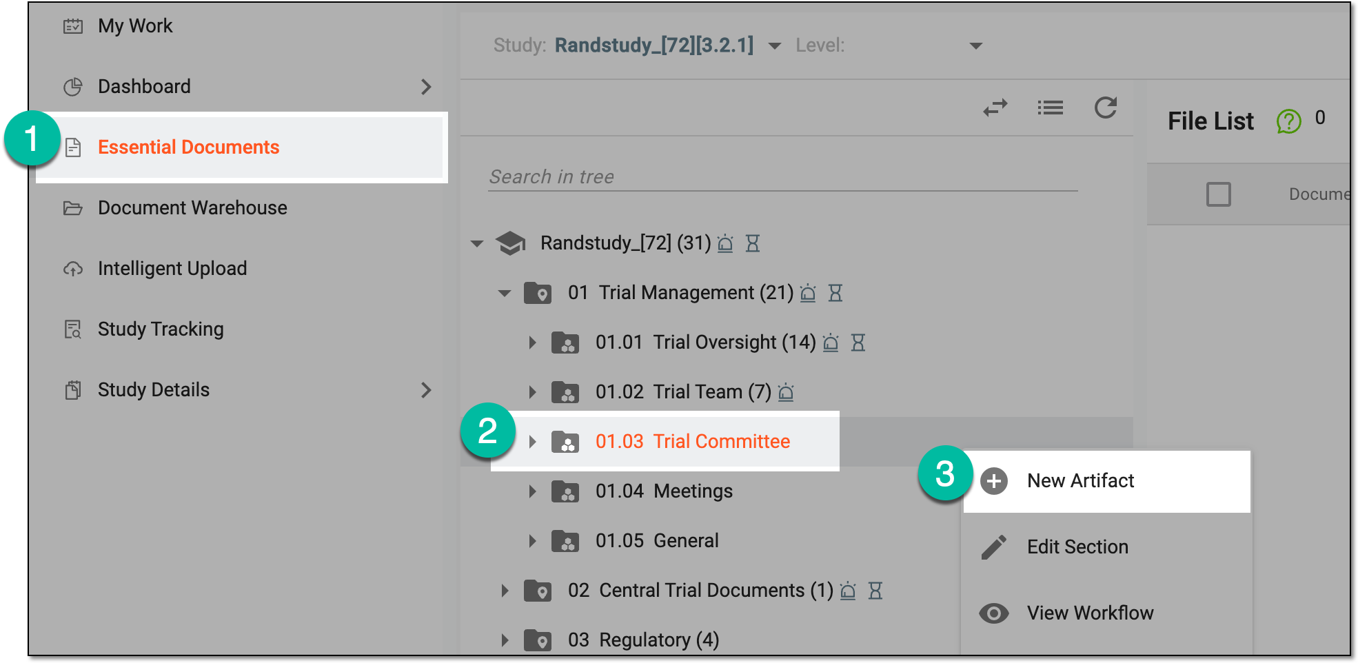 Selecting option to create artifact