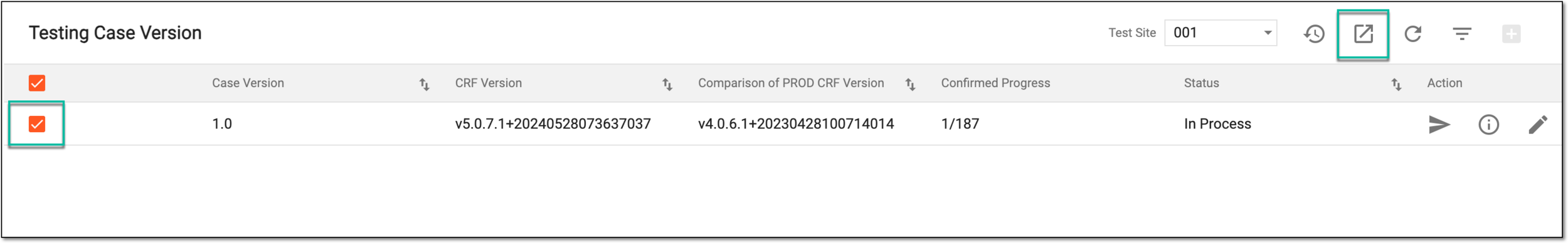 Exporting CRF version test case results
