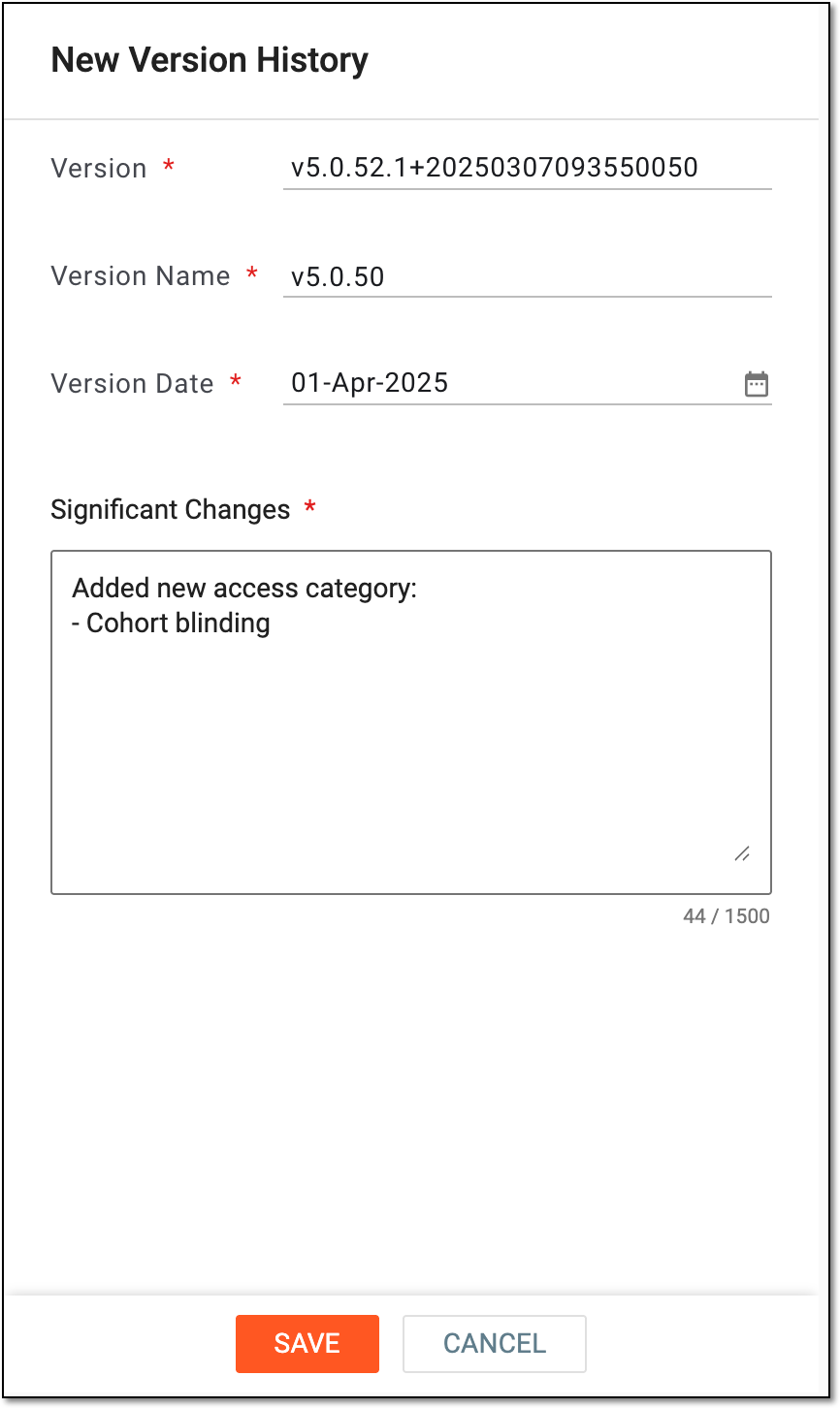 Adding new version history record