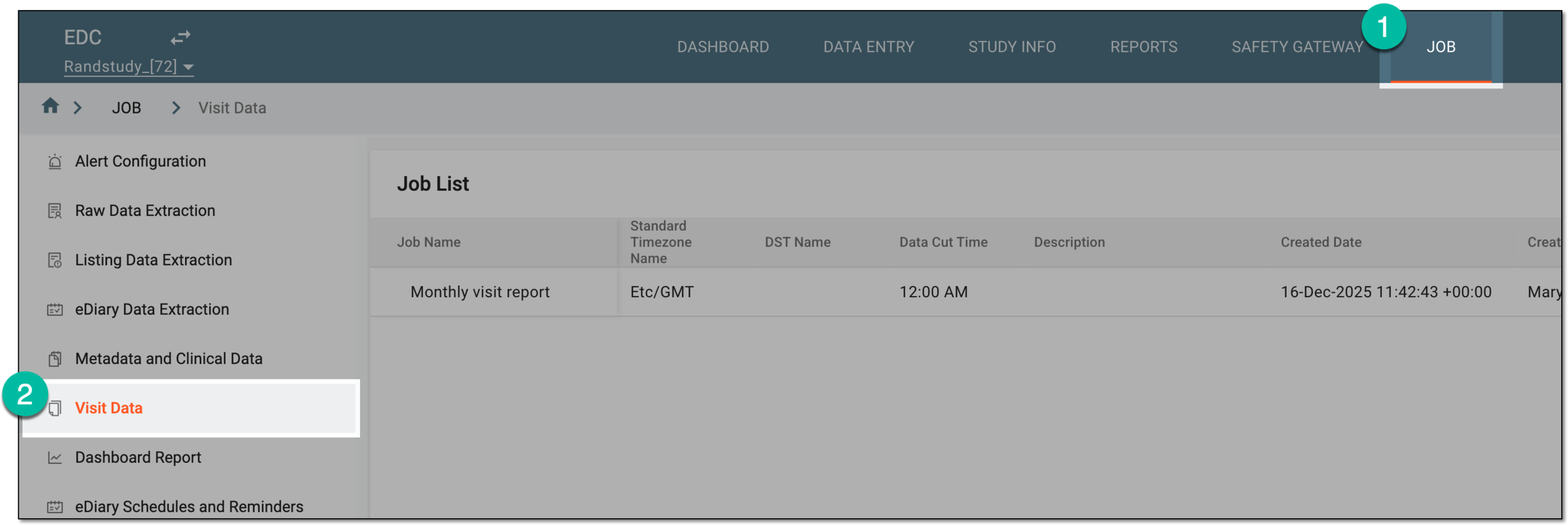 Accessing visit data extraction jobs