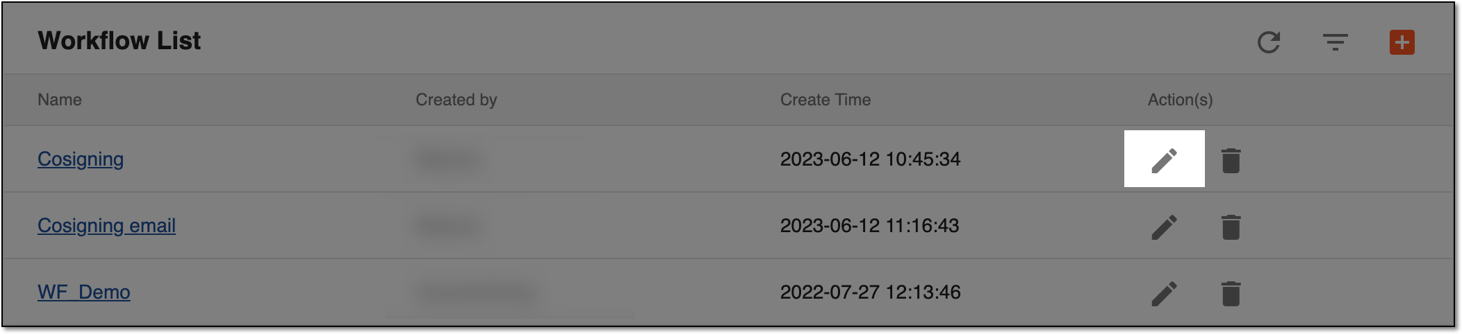 Selecting to edit workflow