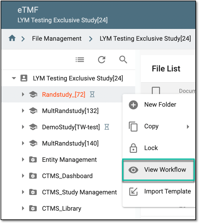 Accessing option to view workflow