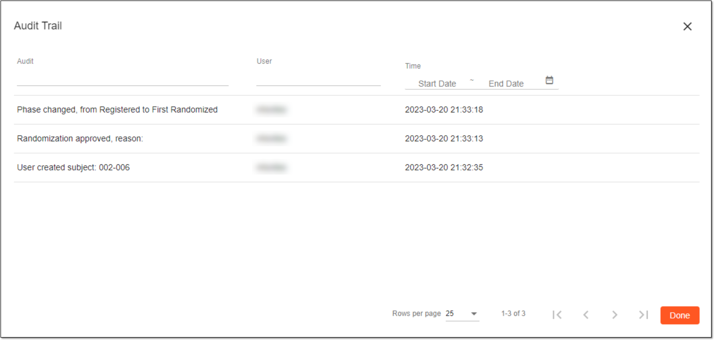 Viewing audit trail for subject