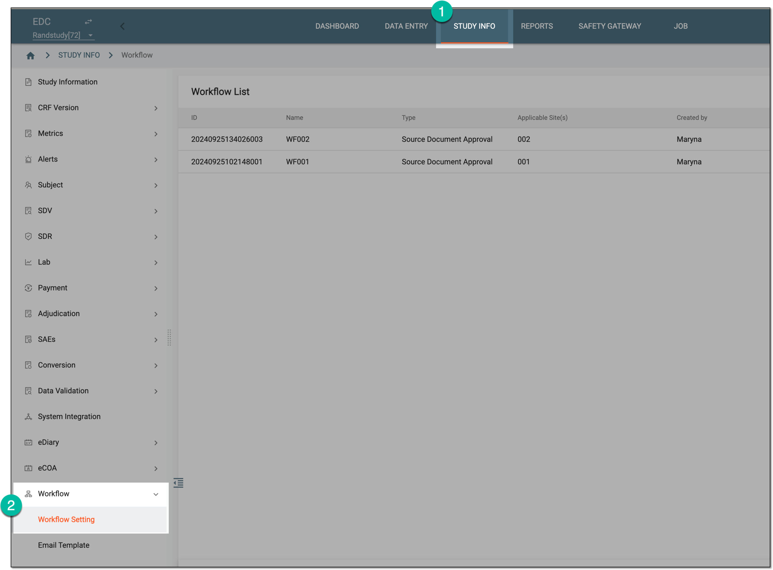 Accessing workflow setting