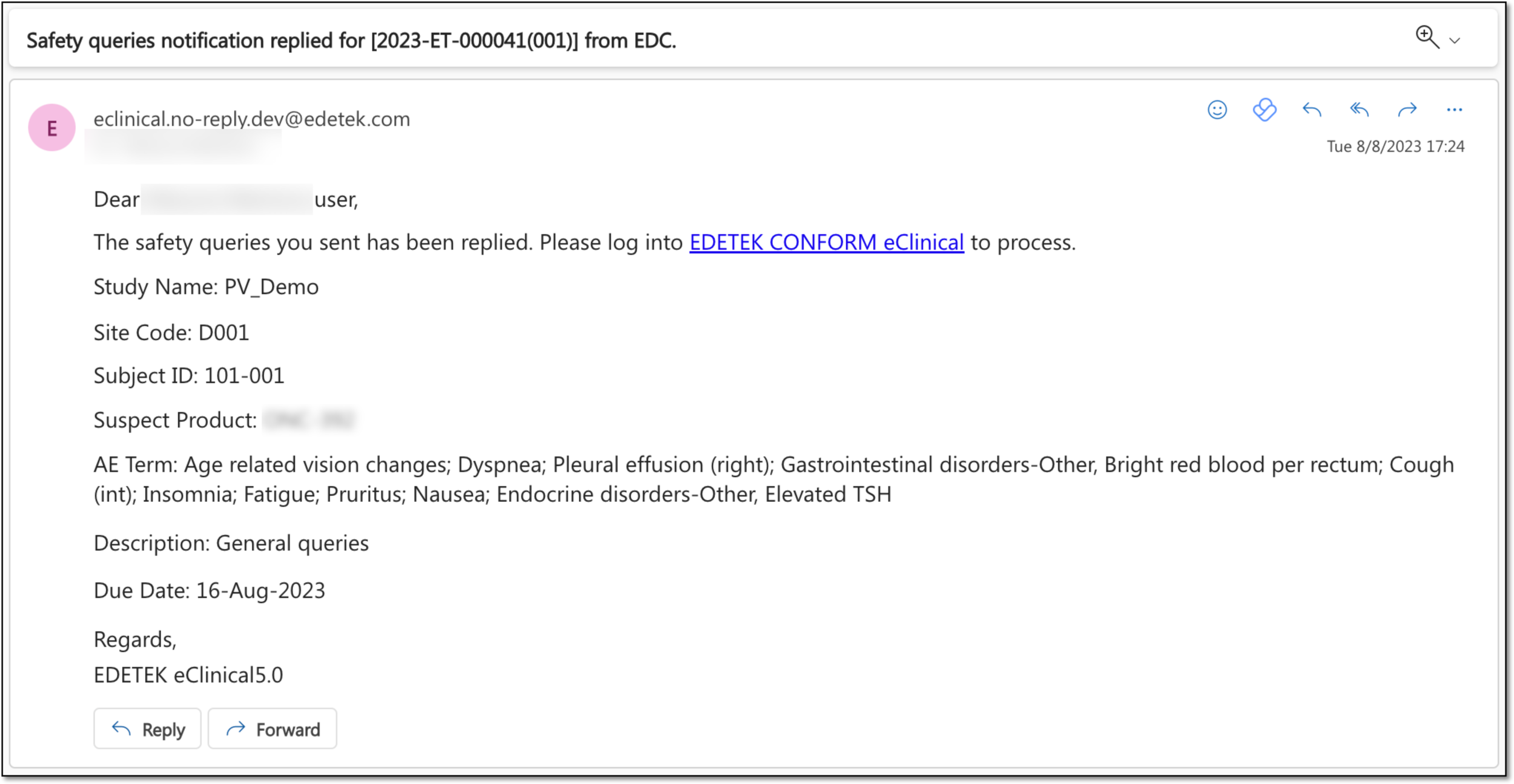 Replied query email example
