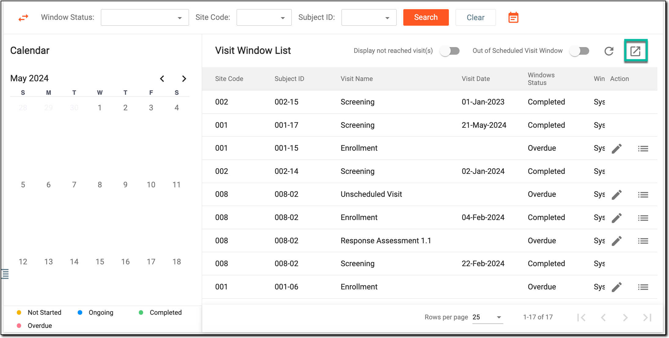 Exporting visit window list
