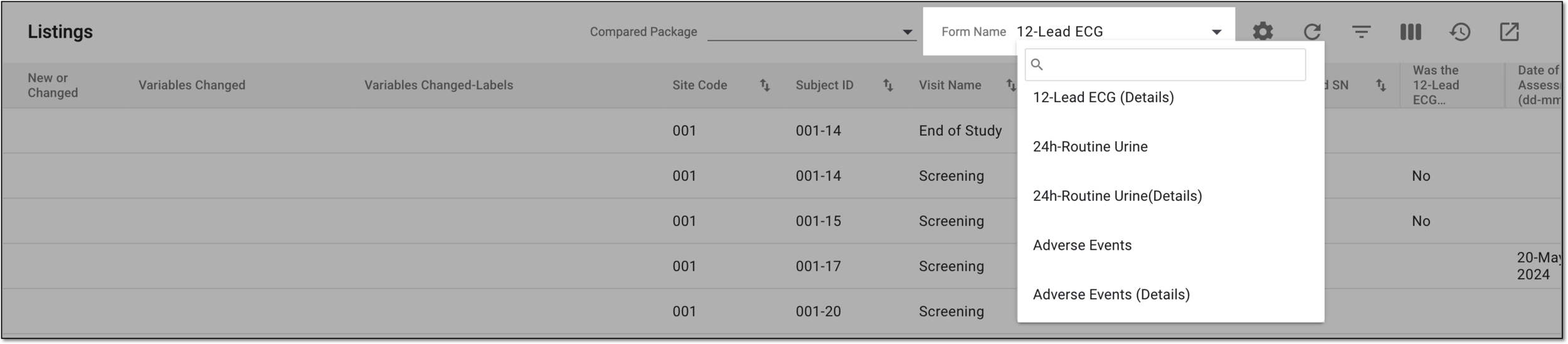 Selecting form to generate listing