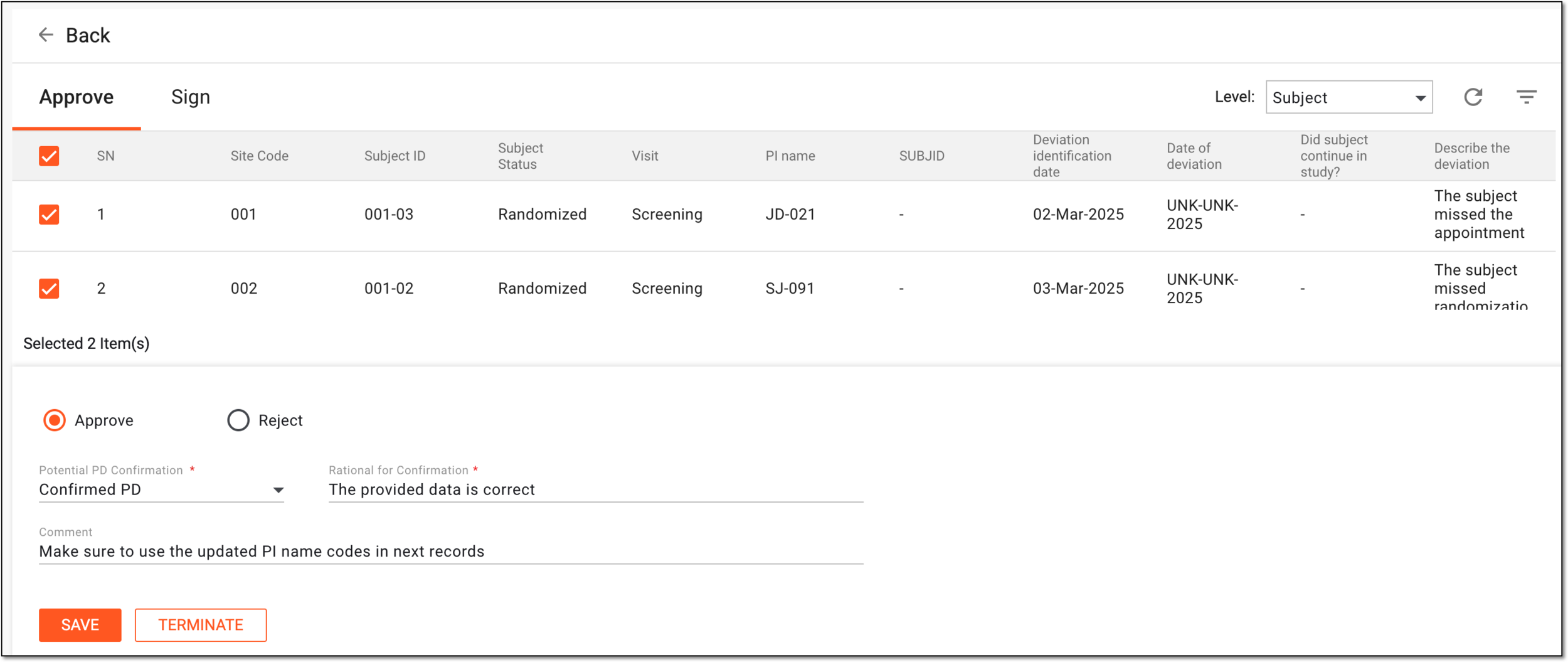 Auditing multiple submitted potential PD records