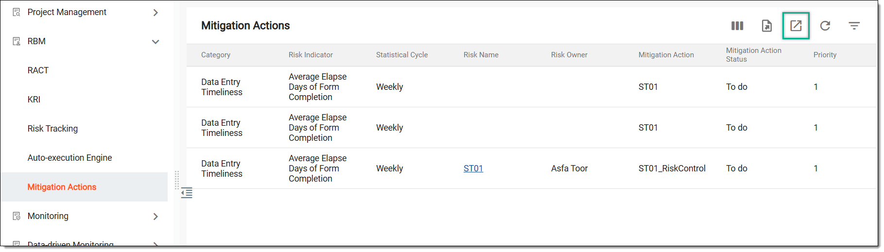 Exporting mitigation actions