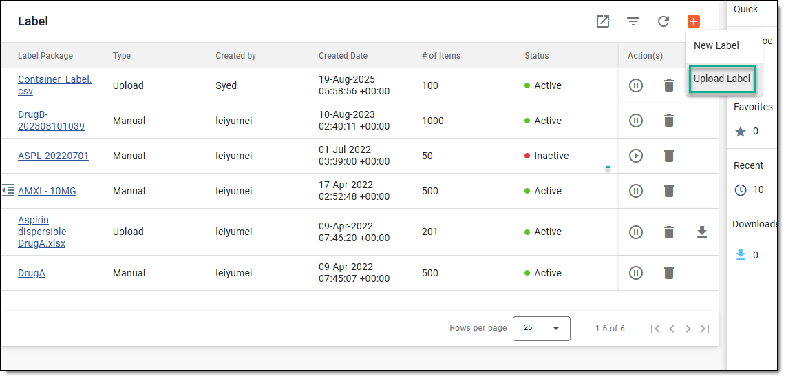 Selecting to upload label package file