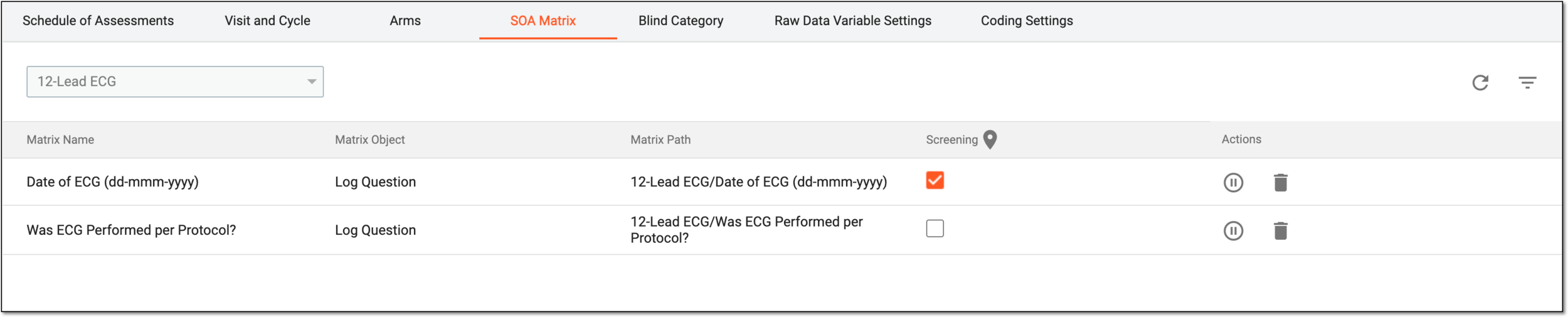 Maintaining study SOA matrix