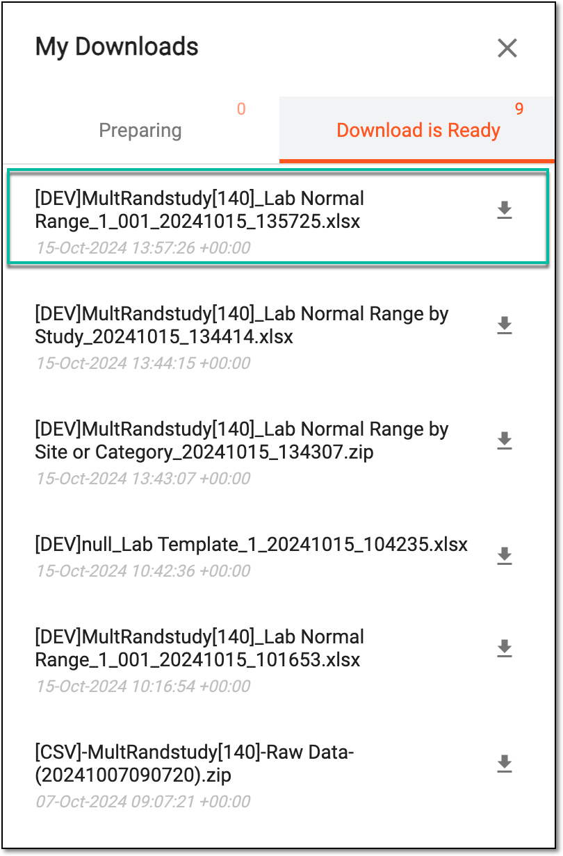 Locating exported normal range list to download