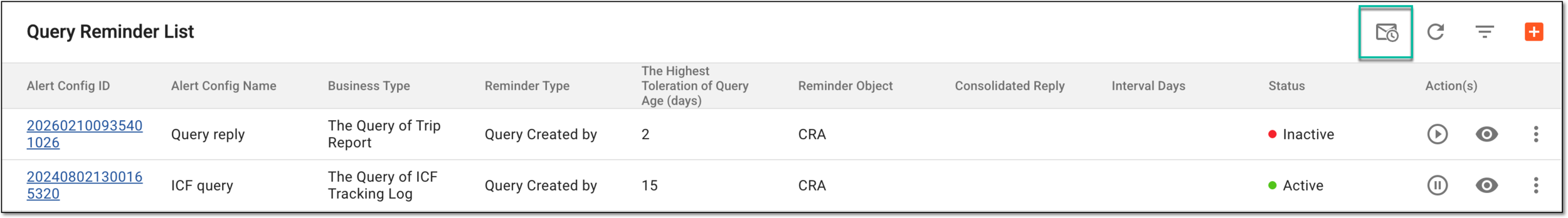 Accessing query reminder mail history