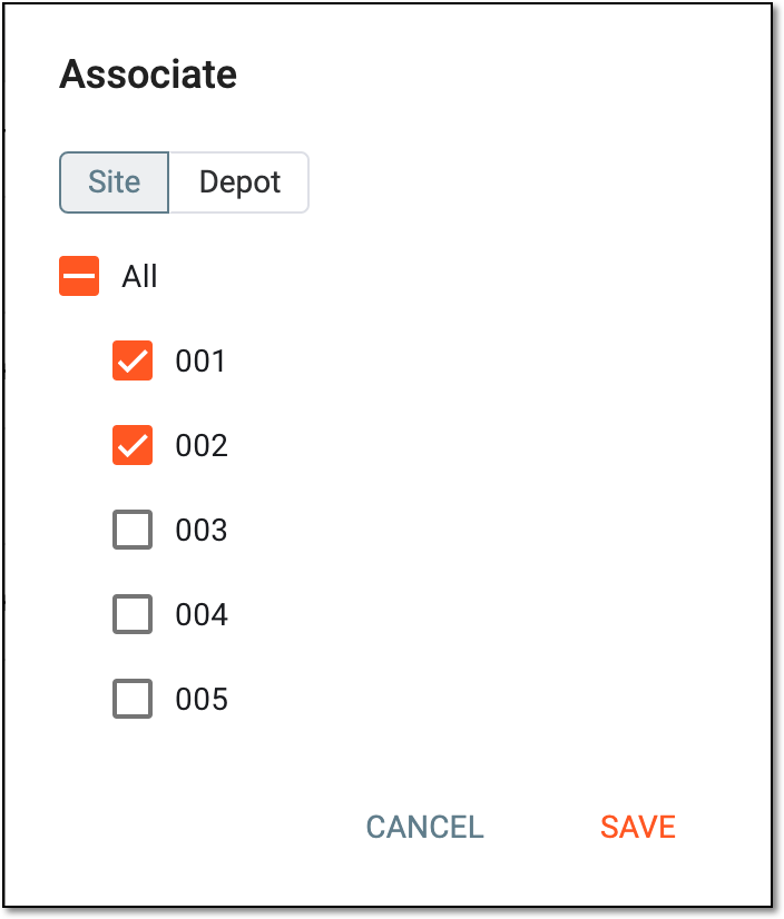 Associating recipient account with site or depot